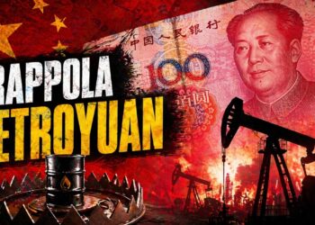 Simboli petroliferi e una banconota da 100 yuan