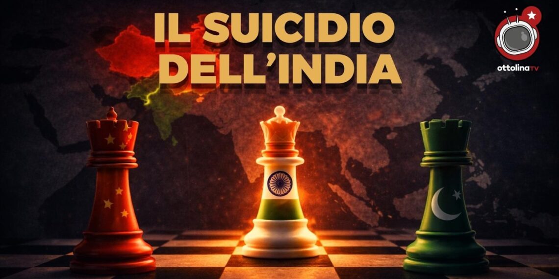 Tre pezzi degli scacchi con i colori delle bandiere di Cina, India e Pakistan