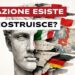 Volto statuario coperto per metà da bandiere di vari Stati