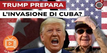 Bandiere di Cuba e USA sulla sfondo. Donald Trump e Raul Castro in primo piano