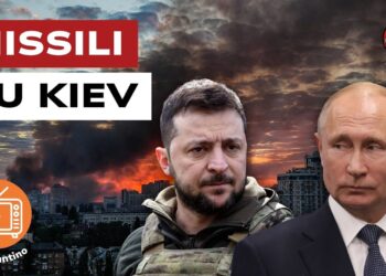 Kiev bombardata. Volodymyr Zelensky e Vladimir Putin in primo piano