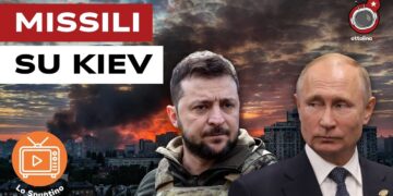 Kiev bombardata. Volodymyr Zelensky e Vladimir Putin in primo piano