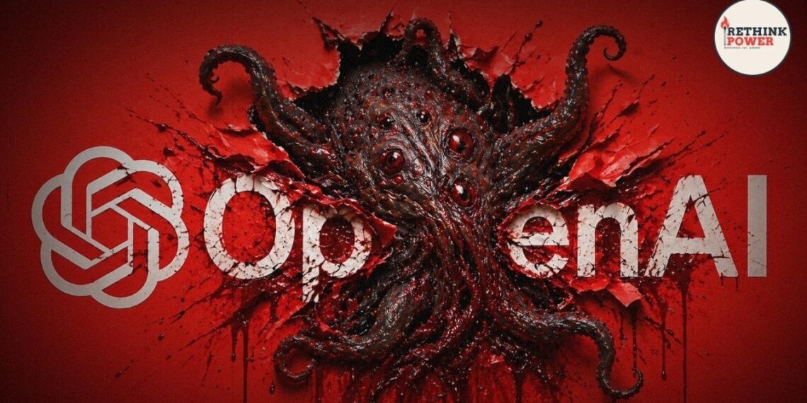 Logo di OpenAI da cui esce un mostro