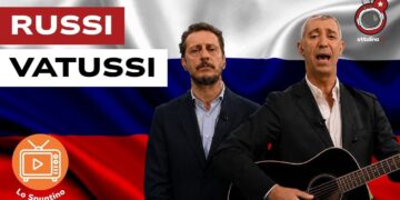 Luca e Paolo. Bandiera russa sullo sfondo