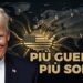 Mappa degli USA da cui si sprigionano simboli dorati del dollaro. Donald Trump soddisfatto in primo piano