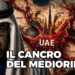 Mappa del Medio Oriente con gli Emirati a forma di cancro. Mohamed Bin Zayed in primo piano