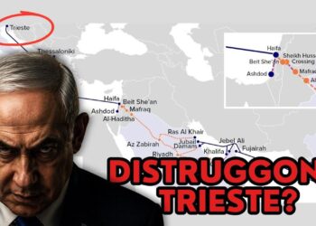 Mappa del percorso commerciale IMEC. Benjamin Netanhyau torvo e cattivo in primo piano