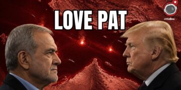 Stretto di Hormuz dall'alto. Masoud Pezeshkian e Donald Trump si guardano negli occhi in primo piano