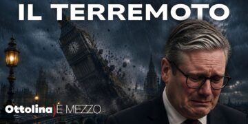 Big Ben che crolla. Keir Starmer in primo piano