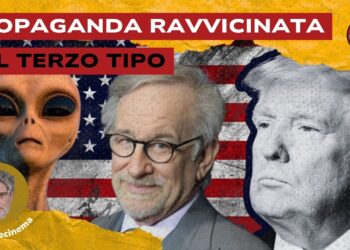 E.T, Steven Spielberg e Donald Trump. Bandiera USA sullo sfondo