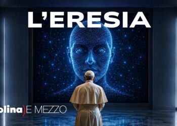 Il Papa davanti all'immagine di un'IA antropomorfa