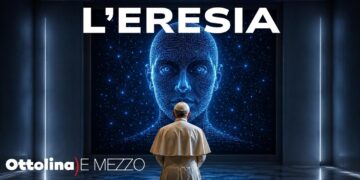 Il Papa davanti all'immagine di un'IA antropomorfa