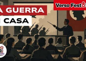 Illustrazione di una classe dove il professore insegna pratiche di guerra