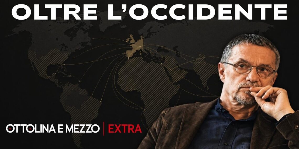 Mappa del mondo con connessioni che si diramano dall'Occidente. Carlo Formenti in primo piano