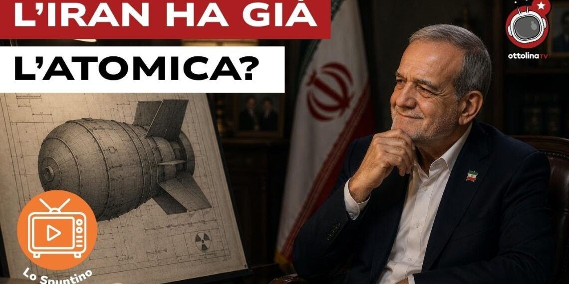 Masoud Pezeshkian guarda un disegno della bomba atomica nel suo ufficio