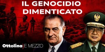 Scena del genocidio indonesiano. Lyndon B. Johnson e Suharto in primo piano