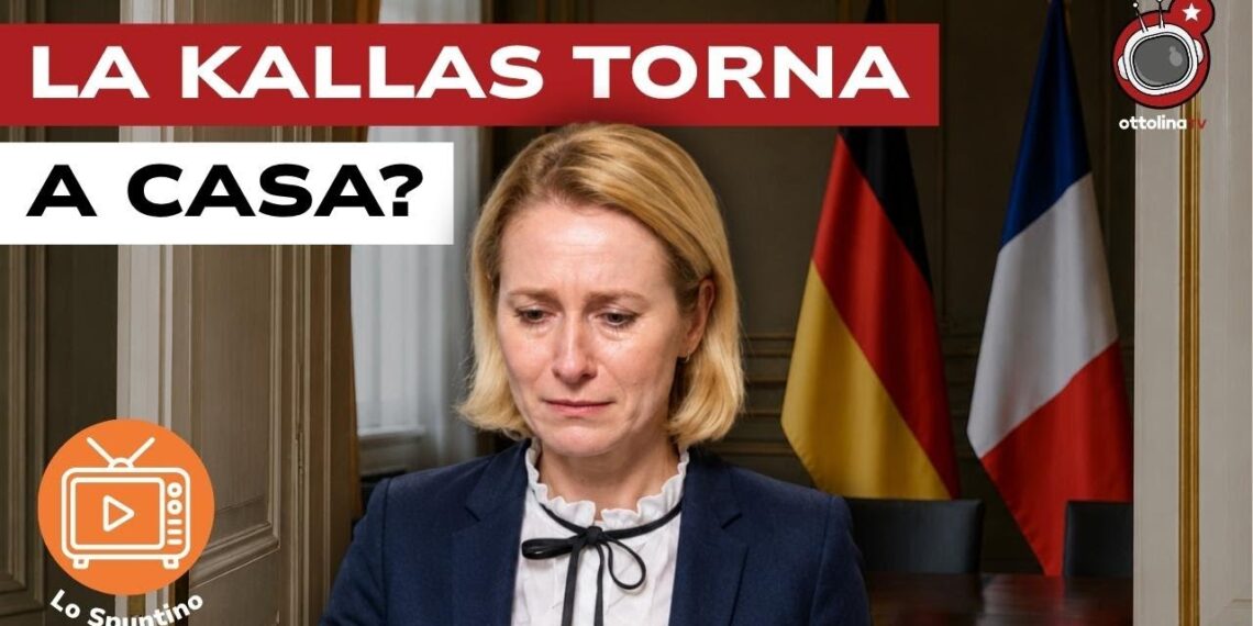 Studio con bandiere di Francia e Germania. Kaja Kallas in lacrime in primo piano