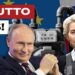 Contatore del gas con bandiere Ue e russa. Vladimir Putin fsoddisfatto e Ursula von der Leyen perplessa in primo piano