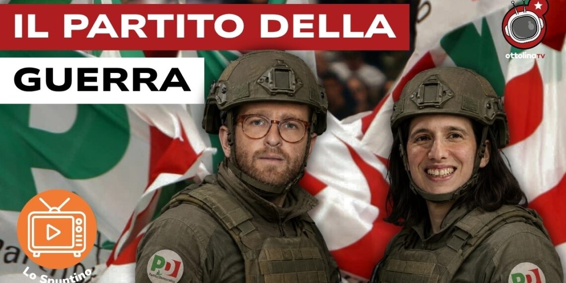 Giuseppe Provenzano e Elly Schlein in divisa militare del PD