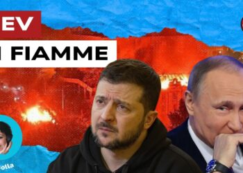 Kiev in fiamme. Volodymyr Zelensky e Vladimir Putin in primo piano