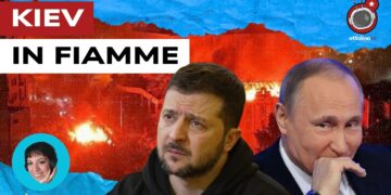 Kiev in fiamme. Volodymyr Zelensky e Vladimir Putin in primo piano