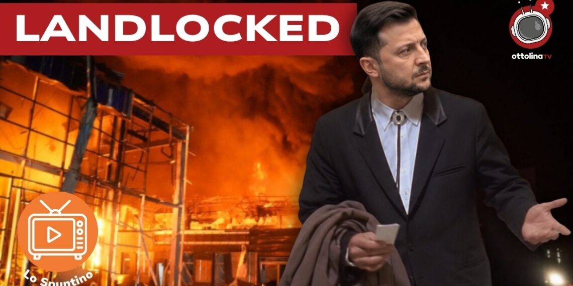 Struttura energetica in fiamme. Volodymyr Zelensky in primo piano