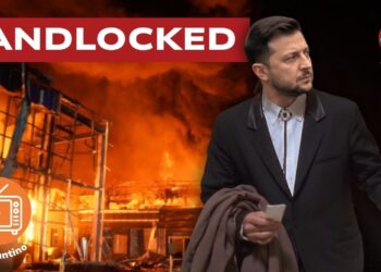 Struttura energetica in fiamme. Volodymyr Zelensky in primo piano