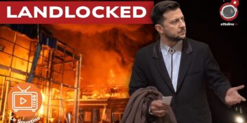 Struttura energetica in fiamme. Volodymyr Zelensky in primo piano