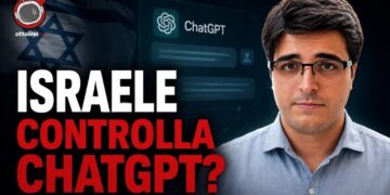 Bandiera israeliana e logo di ChatGPT. Samuele Soddu in primo piano