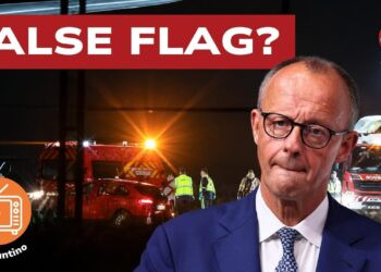 Luogo di un incidente serale con mezzi di soccorso. Friedrich Merz in primo piano