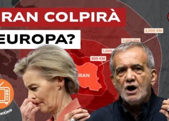 Mappa dell'Iran con distanze dagli Stati vicini. Ursula von der Leyen e Masoud Pezeshkian in primo piano