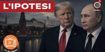 Scorcio di Mosca. Donald Trump e Vladimir Putin in primo piano
