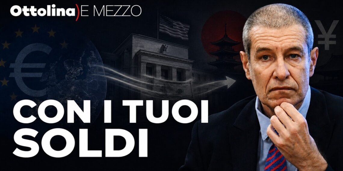 Simboli di Euro e Yen con la Fed nel mezzo. Alessandro Volpi in primo piano