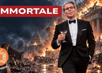 Città americana distrutta. Scott Bessent con un bicchiere di champagne in primo piano