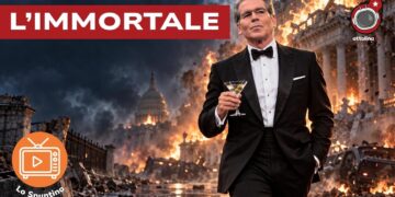 Città americana distrutta. Scott Bessent con un bicchiere di champagne in primo piano