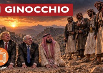 Donald Trump, Benjamin Netanhyau e Mohammad Bin Salman inginocchiati e in lacrime davanti a guerriglieri Houthi