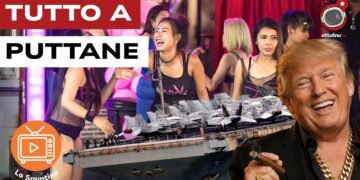 Prostitute thailandesi. Donald Trump vestito da protettore in primo piano