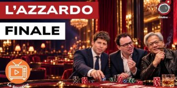 Sam Altman, Dario Amodei e Jensen Huang seduti al tavolo di un casinò