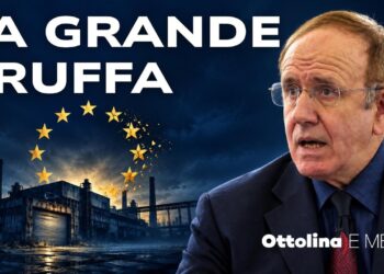 Capannone industriale malmesso con simbolo dell'Unione europea. Pino Arlacchi in primo piano