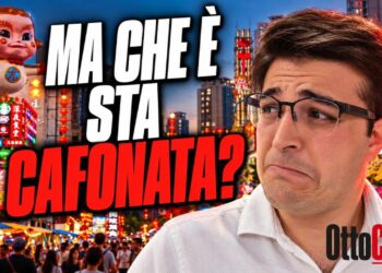 Città cinese kitsch. Samuele Soddu in primo piano