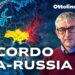 Mappa del mondo con Russia e Ucraina evidenziate. Fulvio Scaglione in primo piano