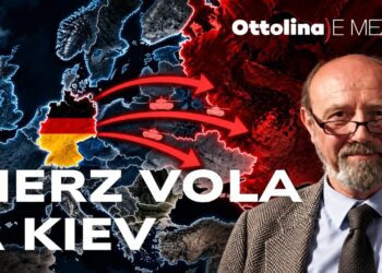 Mappa europea con carri armati che dalla Germania vanno verso la Russia. Claudio Celani in primo piano