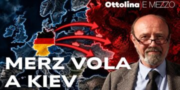 Mappa europea con carri armati che dalla Germania vanno verso la Russia. Claudio Celani in primo piano