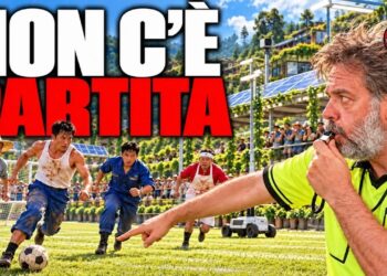 Partita di calcio fra lavoratori, operai e contadini. Giuliano Marrucci vestito da arbitro in primo piano