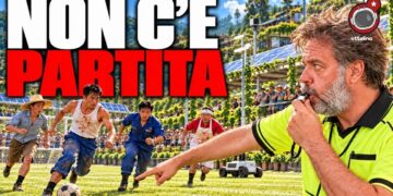 Partita di calcio fra lavoratori, operai e contadini. Giuliano Marrucci vestito da arbitro in primo piano