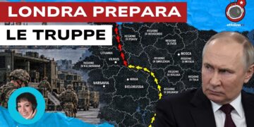 Soldati con mezzi militari, mappa delle regioni della guerra fra Russia e Ucraina e Vladimir Putin in primo piano